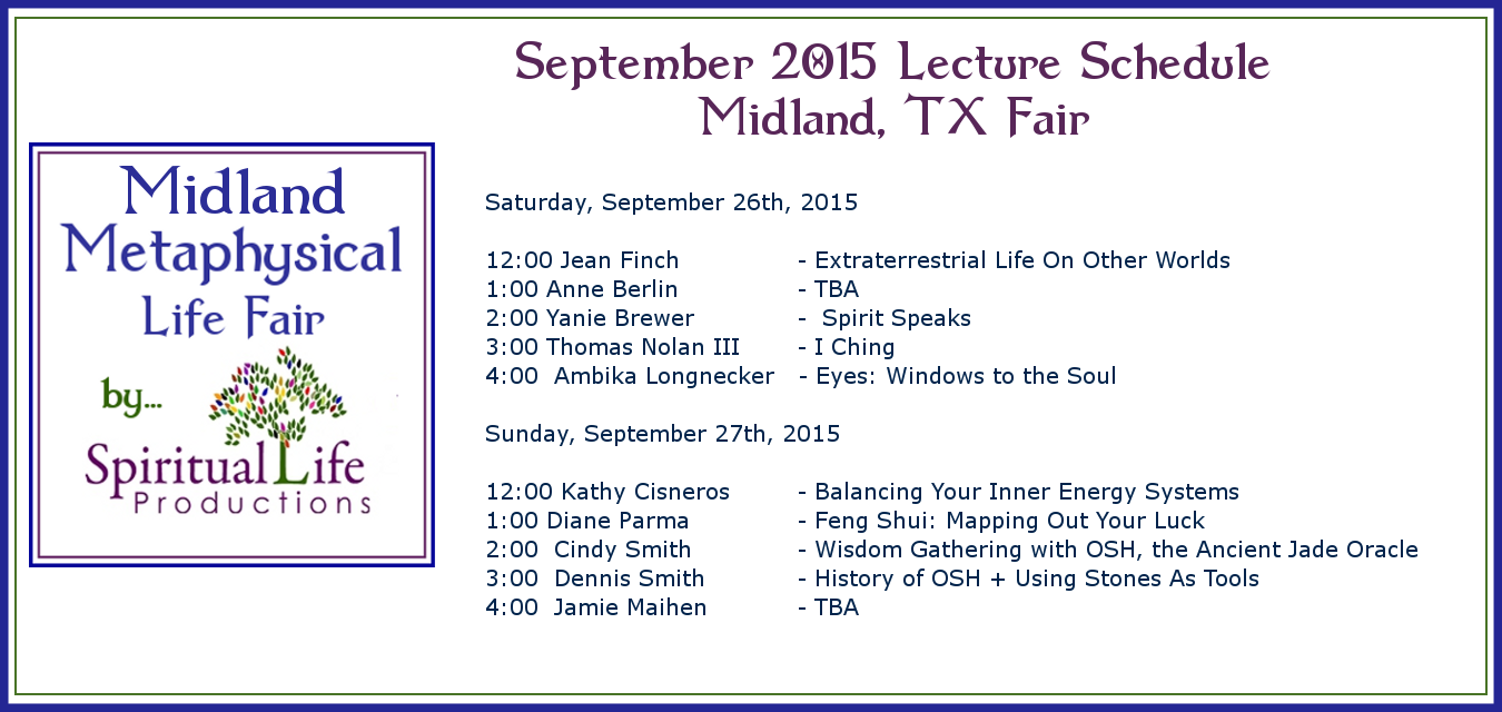 2015 September Midland Metaphysical Fair Lecture Schedule